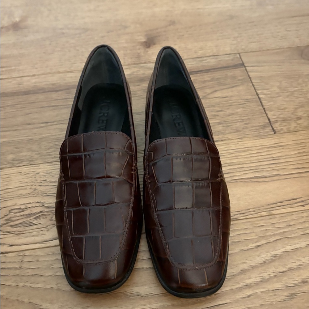 J. Crew Rich Brown Croc-Patterned Slip-Ons